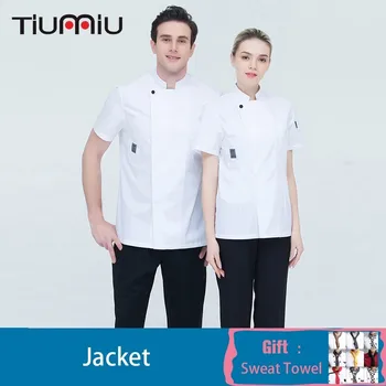 

High Quality Short sleeve Chef Uniforms Restaurant Hotel Chef Jacket Kitchen Cook Shirt Unisex Waiter Overalls Free Scarf Gift