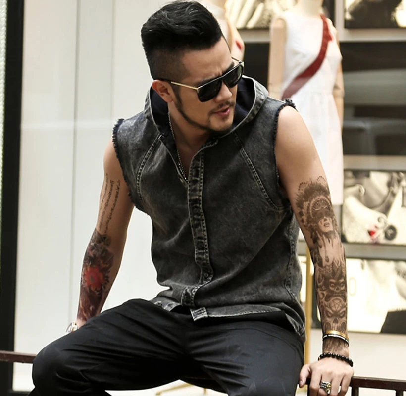 Men Summer New Vintage Washed Sleeveless Denim vest Jacket Men High Quality Slim Fit Hooded Jacket Casual Fashion Jacket