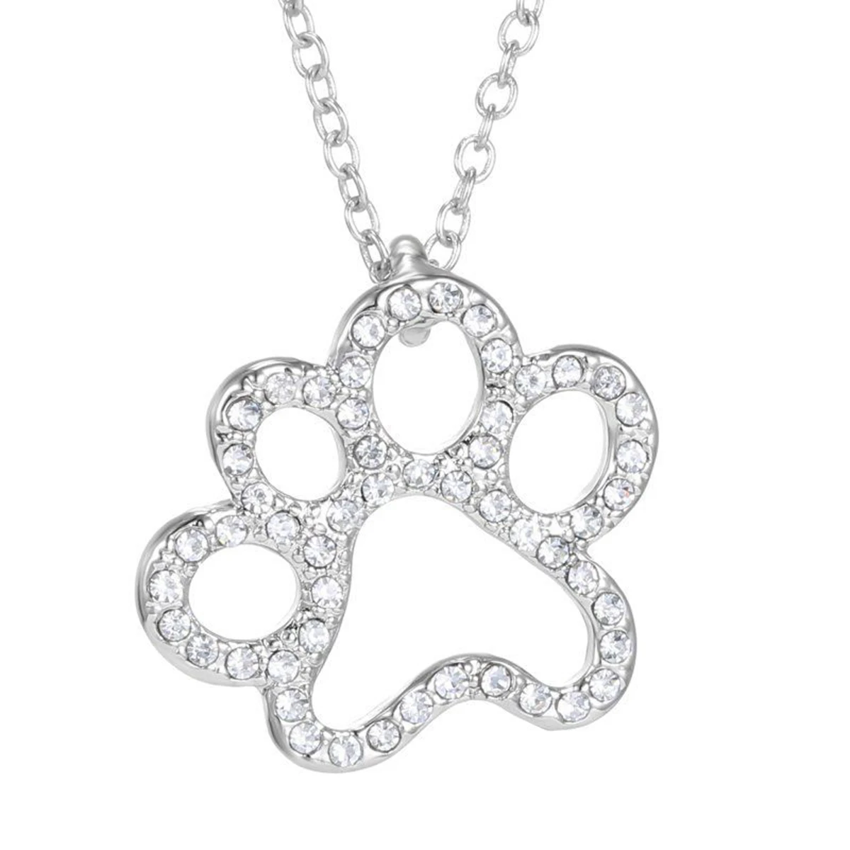 Charming Cat Dog Puppy Paw Print Heart Shape Pendant Necklace Black White Crystal Animal Pet Footprint Necklace For Women Grils