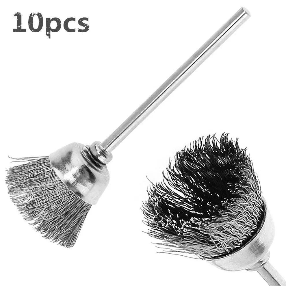 

10pc 8mm Stainless Steel Wire Brush with Bowl-shape Head and 2.35mm Shank Tools Accessories for Metal-cleaning of Drill Tools
