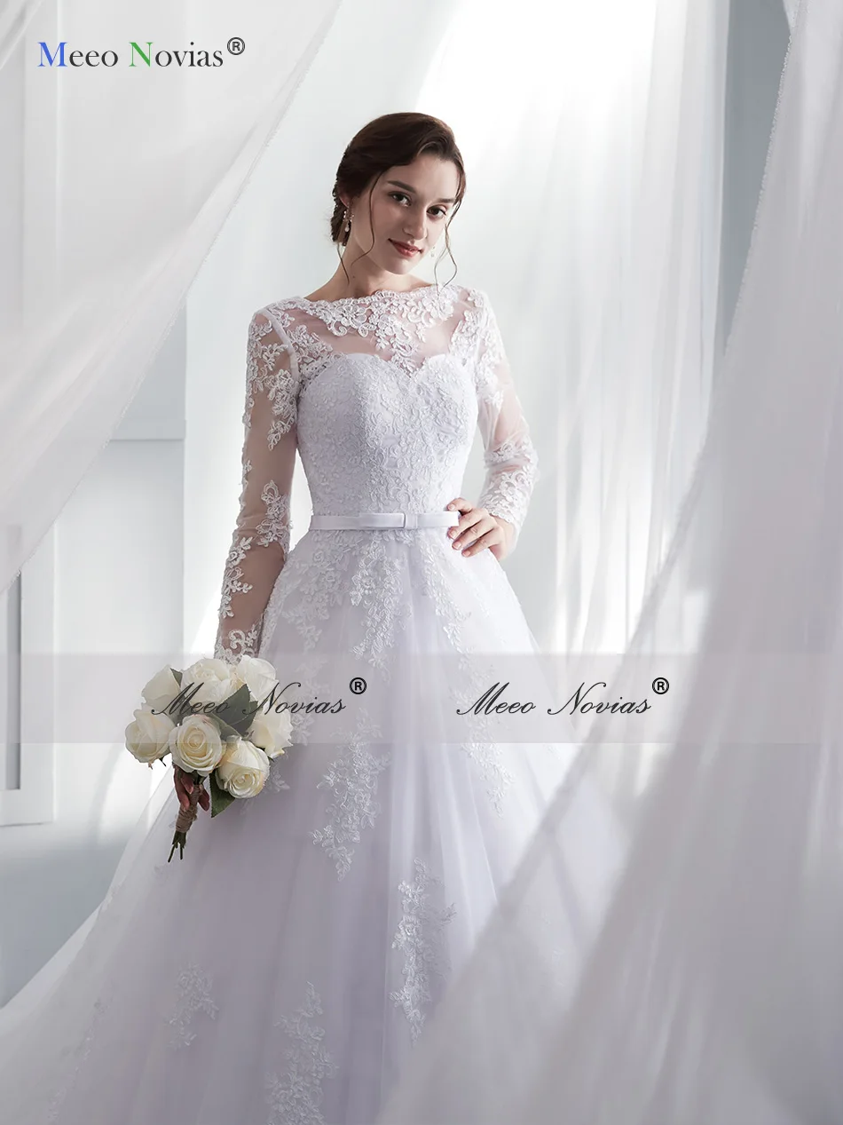 Свадебные платья принцессы Meeo Novias винтажные со шнуровкой и длинным рукавом для