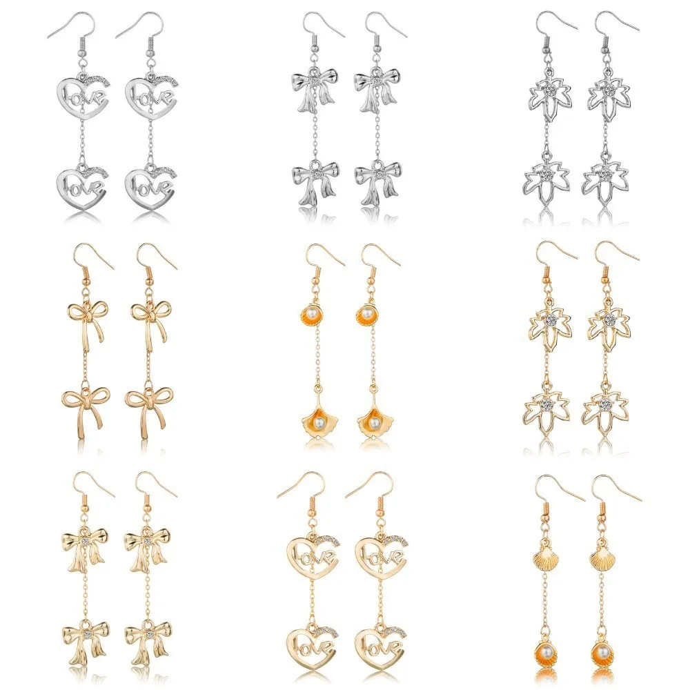

New Fashion Oversized Pendant Korean Version Of The Earrings Women's Bow Shell Heart-shaped Gold Earrings 2019 Dress Wear