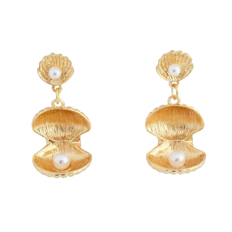 

Timlee E226 New Sweet Popular Shell Imitation Pearl Pendant Alloy Drop Earrings Personality Accessories Wholesale
