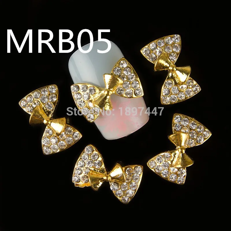 10pcs 3D Gold Glitter Rhinestones Bow Design manicure brand Nail Art