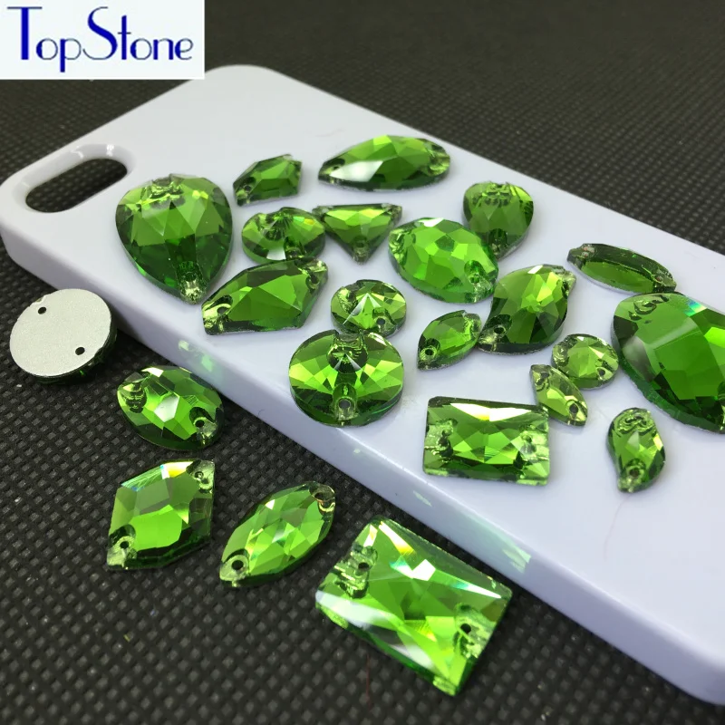 

Grass Green Color Glass Crystal Sew on Rhinestones Flatback Drop,Oval,Rivoli More Shapes Sew-on Stone Diy Dress Clothing Making