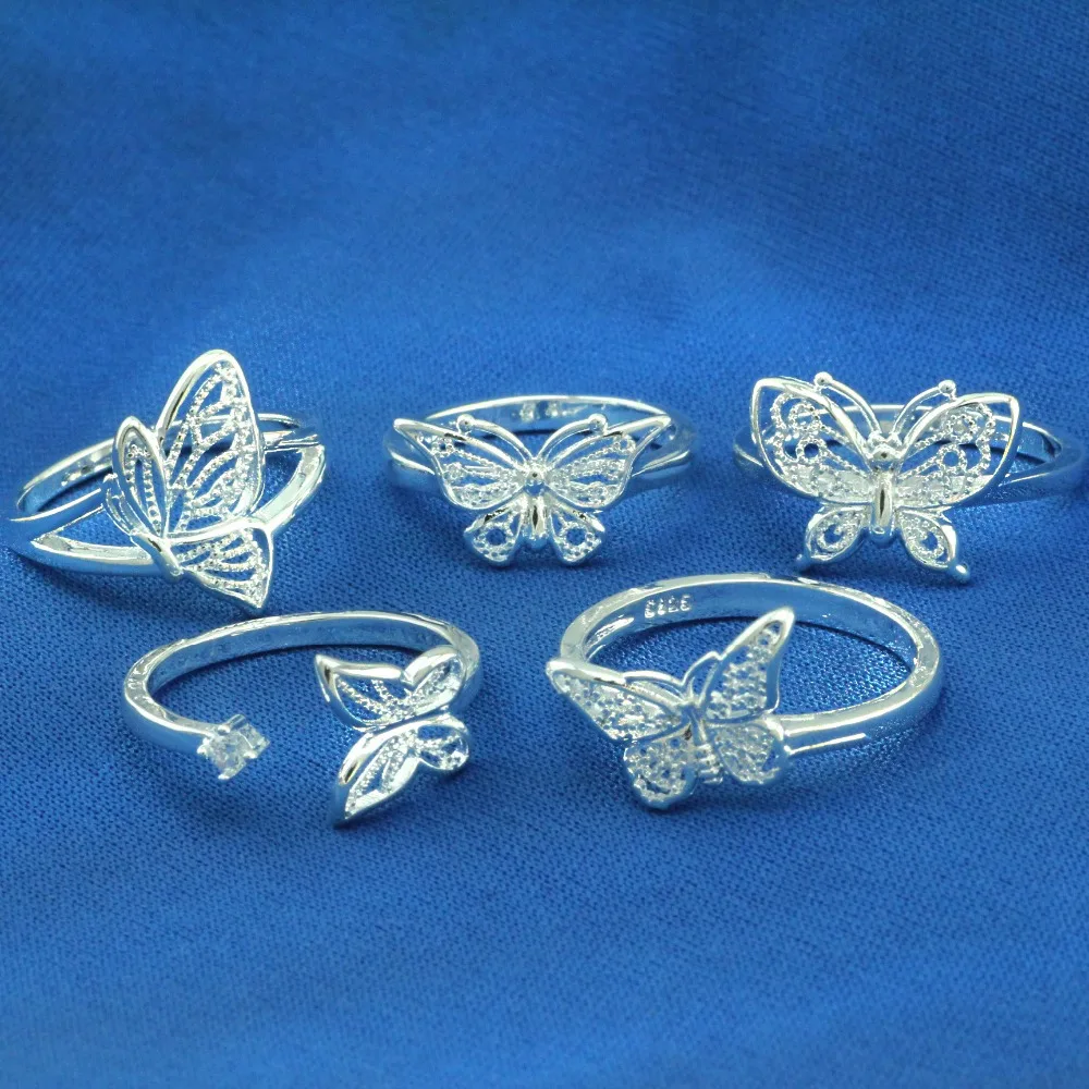 

5pcs/bag Fashion Silver Open Ring 925 Sterling Silver Butterfly Conventional Female Money Silver Ring Character Charm Jewelry