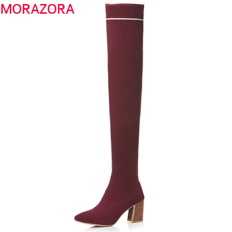 MORAZORA 2018 new fashion over the knee boots women pointed toe autumn shoes slip on simple Stretch socks boots sexy long boots MORAZORA 2018 new fashion over the knee boots women pointed toe autumn shoes slip on simple Stretch socks boots sexy long boots