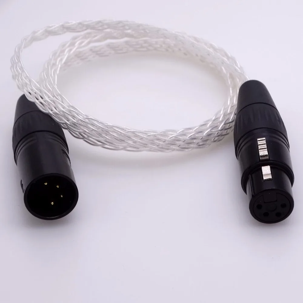 8 Cores FLAT BRAID SILVER PLATED CABLE 4 Pin XLR MALE TO 4 Pin XLR