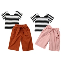 Комплект одежды для маленьких девочек; топы в полоску с открытыми плечами; футболка и штаны; леггинсы; комплект детской одежды; детская одежда