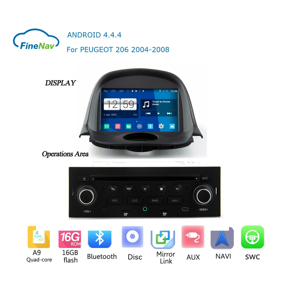 1din Android Автомобилей радио gps-навигация Плеер для peugeot 206 Поддержка DVD Bluetooth 3 Г WI-FI