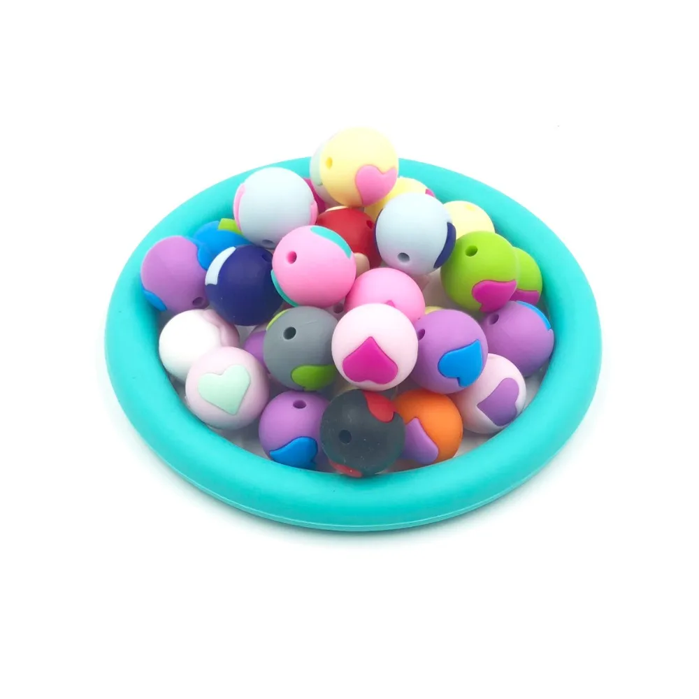 5pcs/pack New Arrival Silicone Heart Shape Baby Teether Beads Food Grade Teething Accessories Shower Toy Necklace Bracelet | Мать и