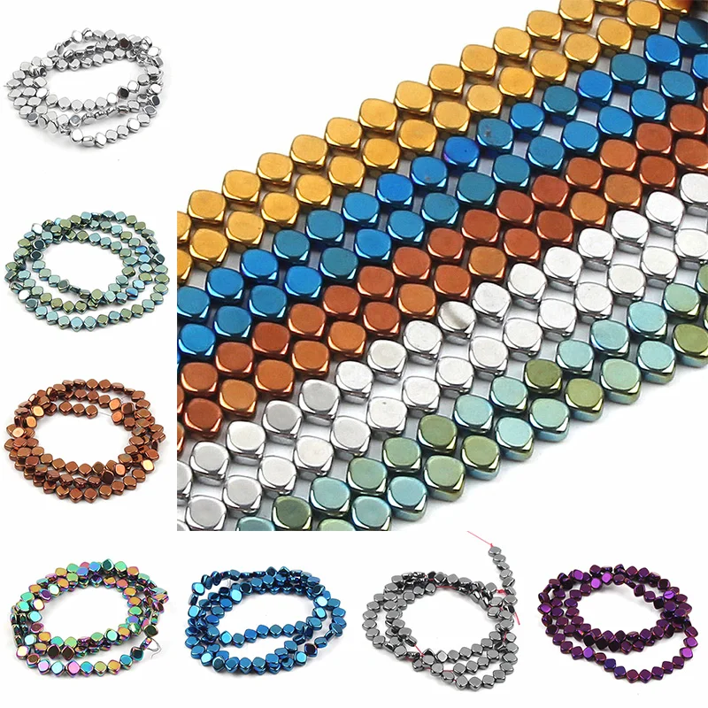 

80pcs/Strand Rhombus Natural Loose Hematite Stone Beads For Jewelry Making DIY Necklace&Bracelet 5x6mm Beaded Accessories