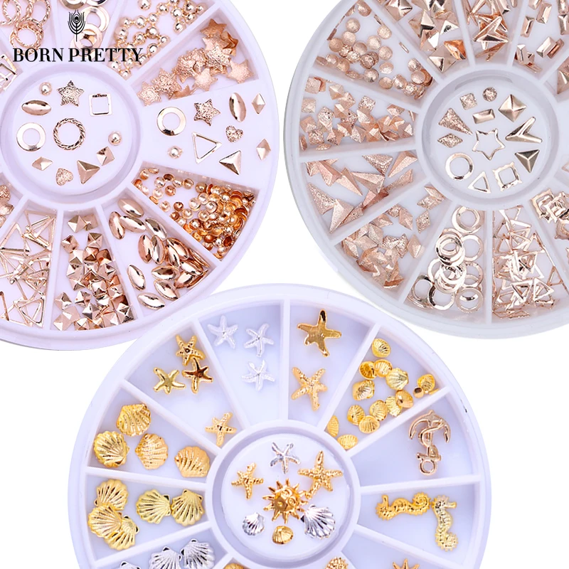 ارتفع الذهب برشام مسمار ترصيع 3D مسمار الفن الديكور الذهب دائرة ستار جولة مربع مختلطة الاكسسوارات في عجلة ل DIY