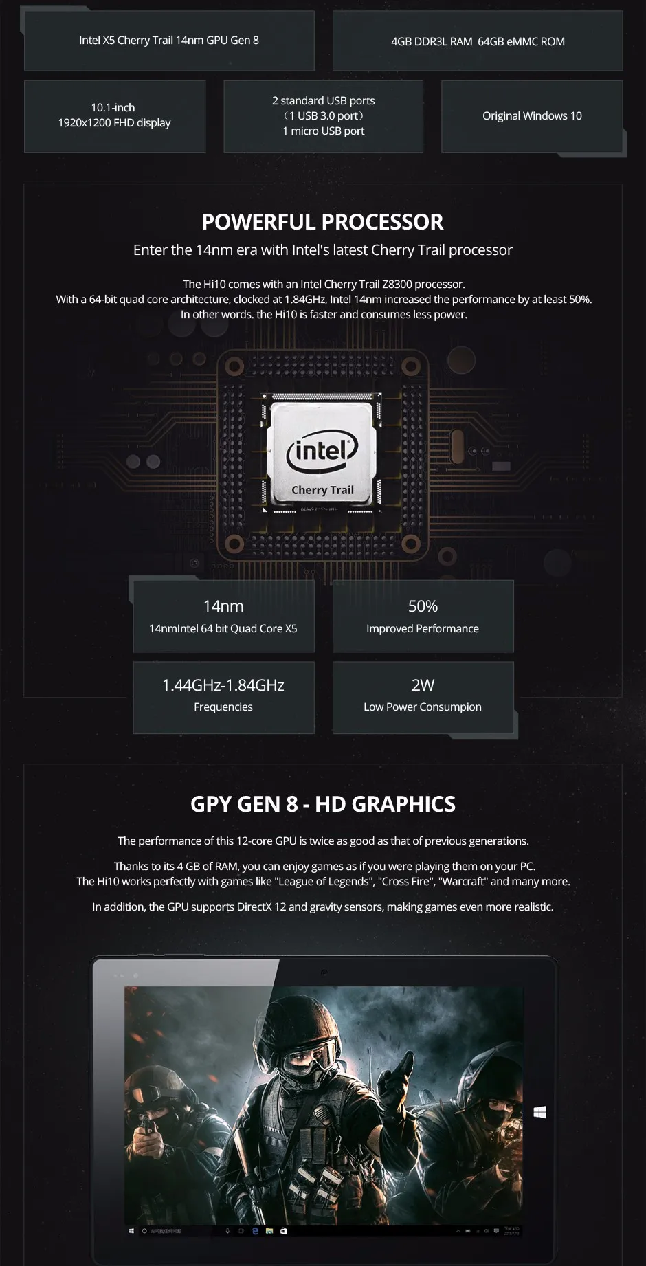 CHUWI HI10 WINDOWS 10 TABLET PC INTEL ATOM CHERRY TRAIL Z8300 11