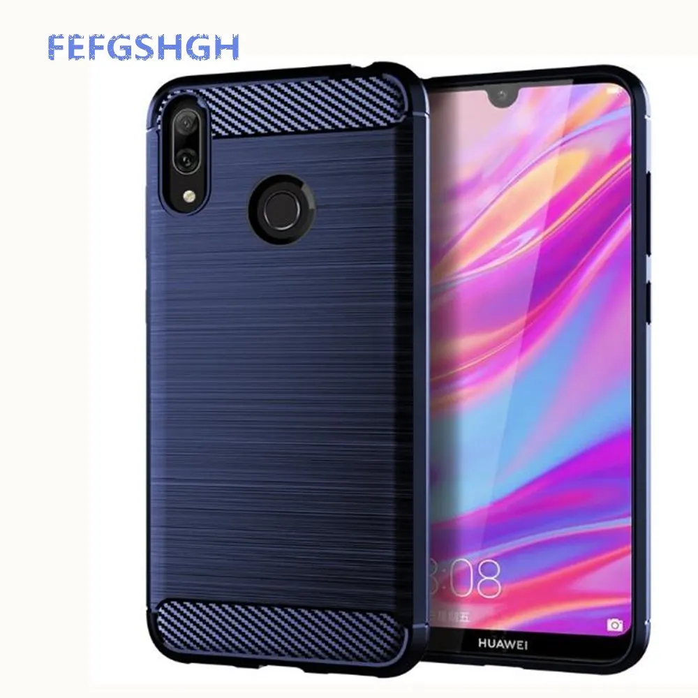 Чехол из углеродного волокна для Huawei Y7 2019 резиновые силиконовые чехлы телефонов |