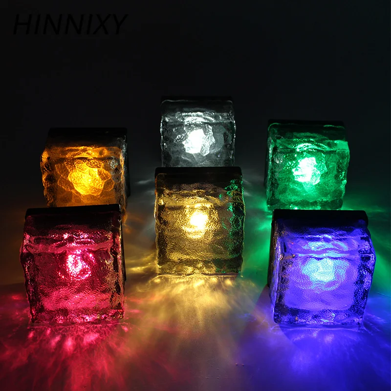 

Hinnixy LED IP65 Waterproof Solar Lamp Ice Brick Shape Outdoor As Garden Lawn Decoration Night Lights Glass Rechargeable Light