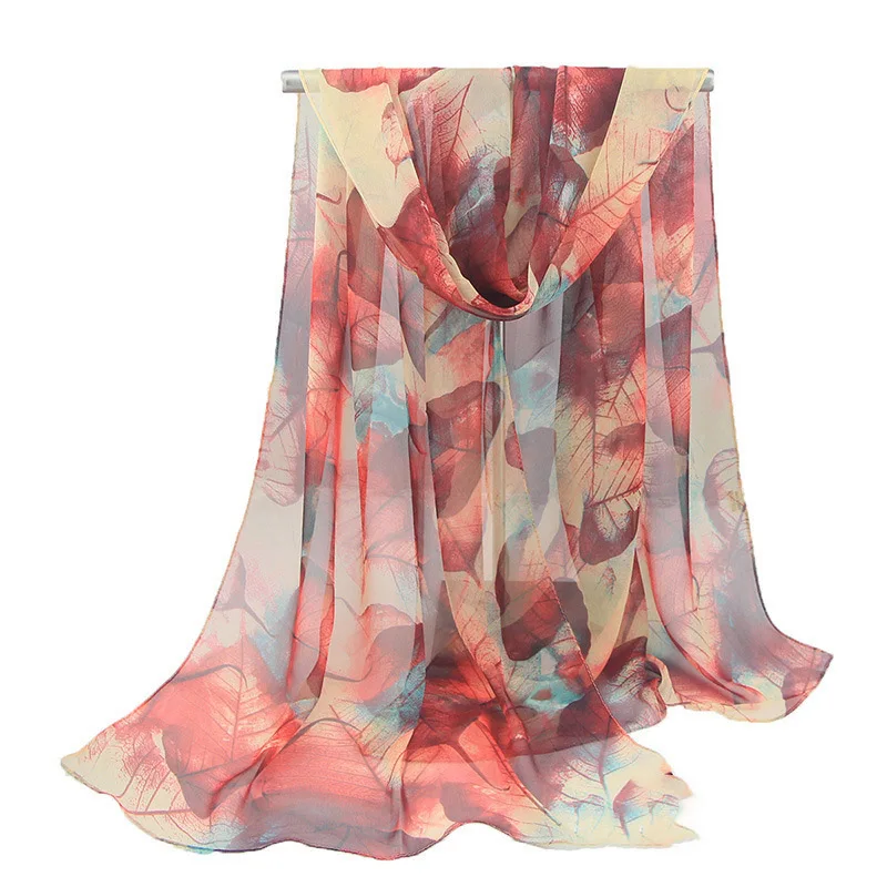

2018 Fashion Summer Chiffon Echarpe Shawl for Ladies Beach Towel New Maple Leaf Printed Voile Scarf Soft Scarves For Women