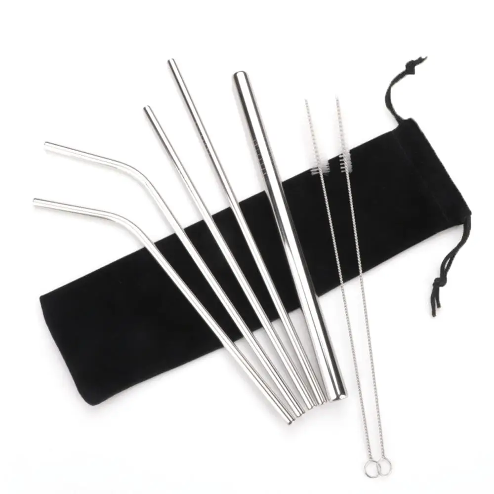

Reusable Metal Drinking Straws 304 Stainless Steel Sturdy Bent Straight Drinks Straw with Cleaning Brush Bar Party Accessory