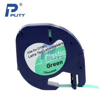 

10-Pack 12mm 91204 Thermal Film Plastic Label Tape 91334 91224 Compatible DYMO LT Label Maker LetraTag Plus QX50 Black on Green