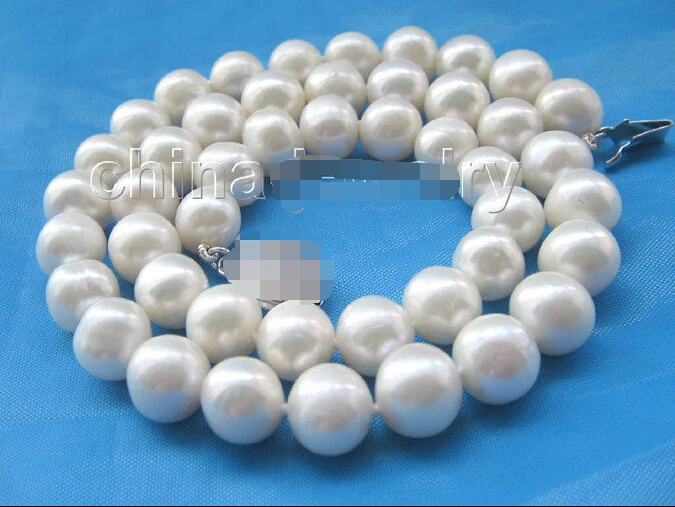 

cBeautiful 17"10mm natural white round freshwater pearl necklace