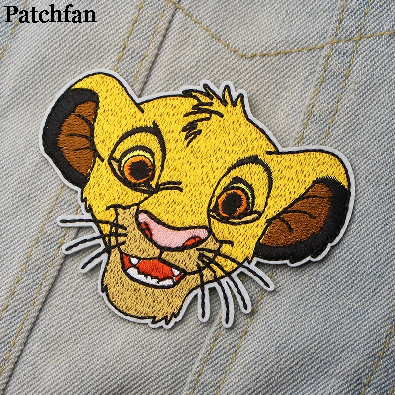 Patchfan Король Лев Simba аппликация нашивки Утюг на para рубашка сумка Одежда Куртка кепки вышитые наклейки Бейджи для одежды A1995