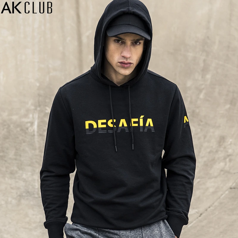AK CLUB Men Sweatshirt Hoodie Cotton Polyester Blended Terry Sweatshirt Letter Printing Hooded 