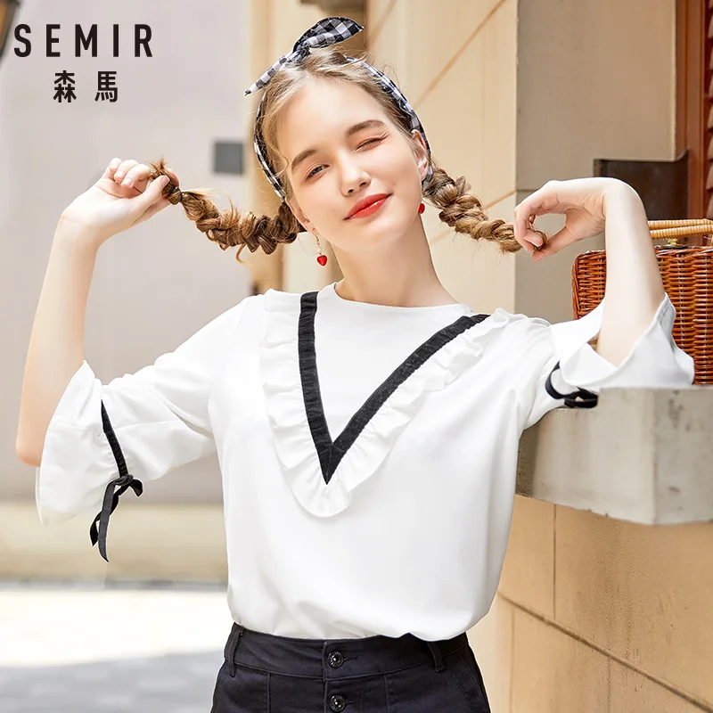 SEMIR 2018 Весенняя блузка для женщин рубашка с длинными рукавами Женская мода белый