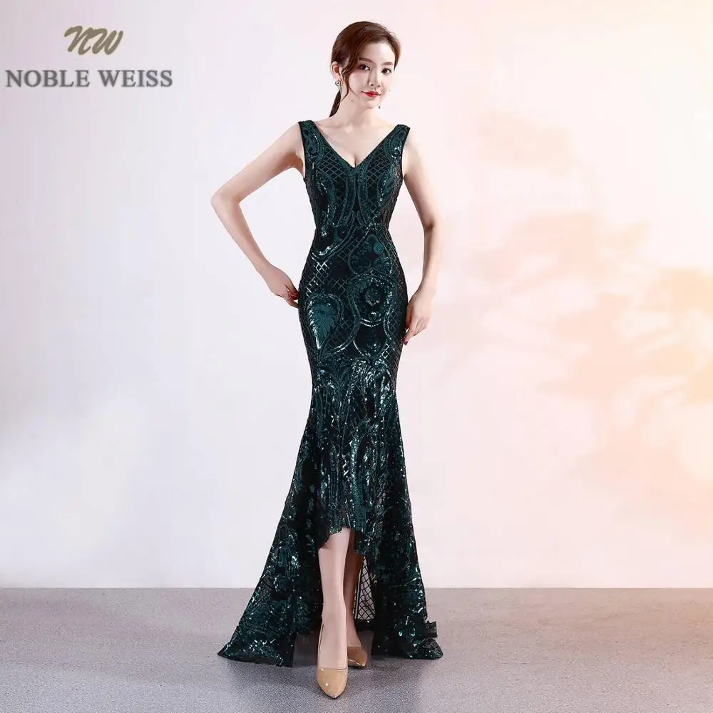 NOBLE WEISS роскошное платье для выпускного вечера с глубоким v-образным вырезом, шикарное блестящее платье,, корсет, изысканное платье для выпускного вечера es - Цвет: Зеленый
