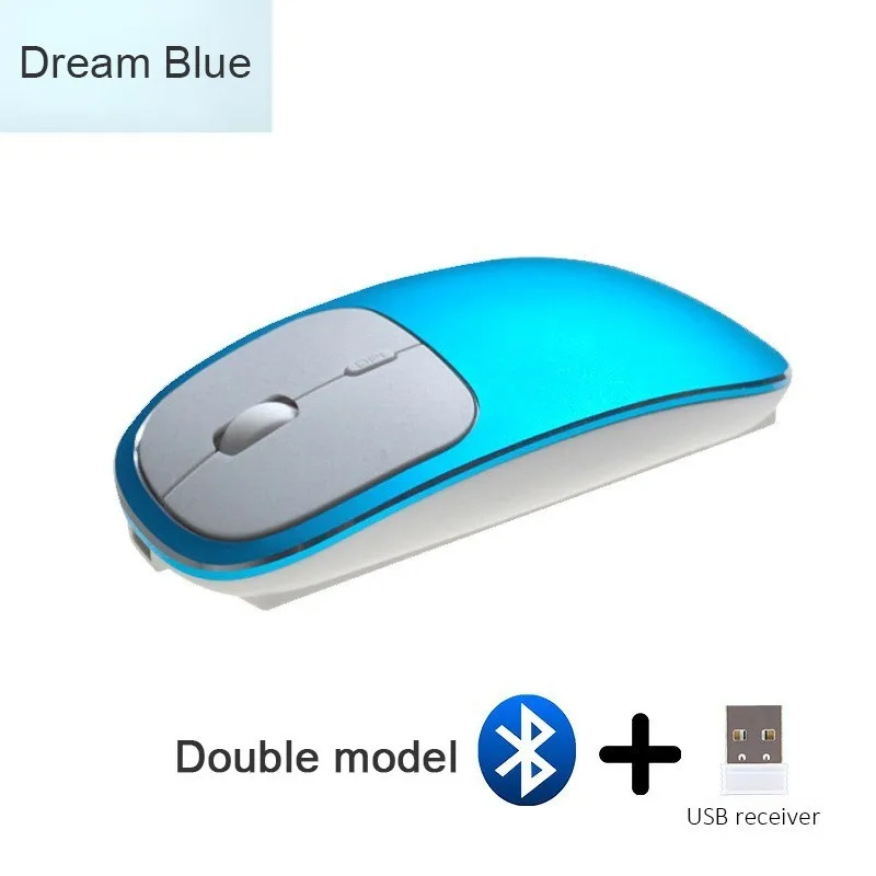 Wireless USB+ Bluetooth 4.0 Dual Mode Mouse Silent Ergonomic Rechargeable Optical Mice 4D 1600 DPI Mause For Gift Laptop - Цвет: Синий