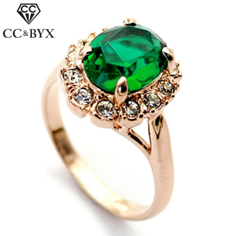 

CC Jewelry Fashion Jewelry Rings For Women Luxury Green Stone Rose Gold Color Bride Wedding Bands Ring Engagement Bijoux CC615