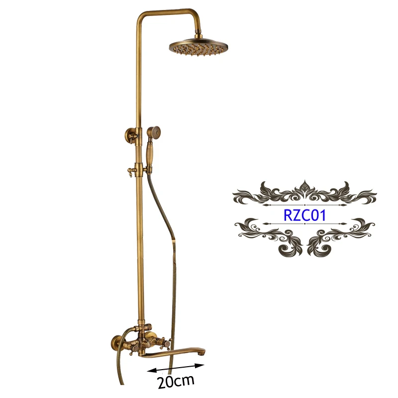 Латунный античный смеситель для душа с ручной душ настенный 25 см длинный носик для ванны смеситель для душа дождевая латунная душевая головка - Цвет: RZC01