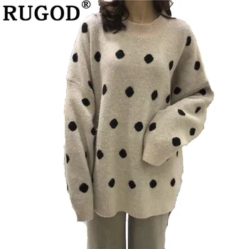 

RUGOD Casual Dot Long Women Pullovers O-Neck Knitted Women Sweaters Loose Winter Clothes jersey mujer invierno 2018