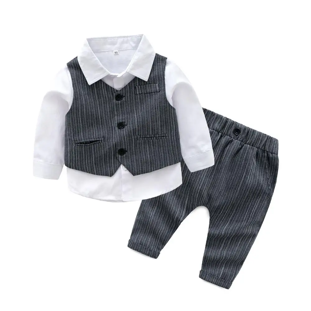

Kimocat Autumn Winter Boys Kids Sets Gentlemen Vest+Shirt+Pants Baby Boy Clothing Long Sleeve Suit