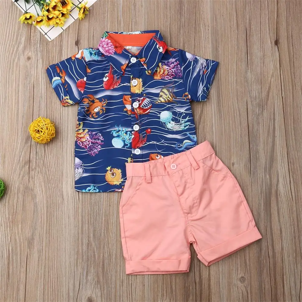 Американский комплект детской одежды, футболка с короткими рукавами для маленьких мальчиков+ штаны, 2 предмета, повседневная одежда, летняя одежда