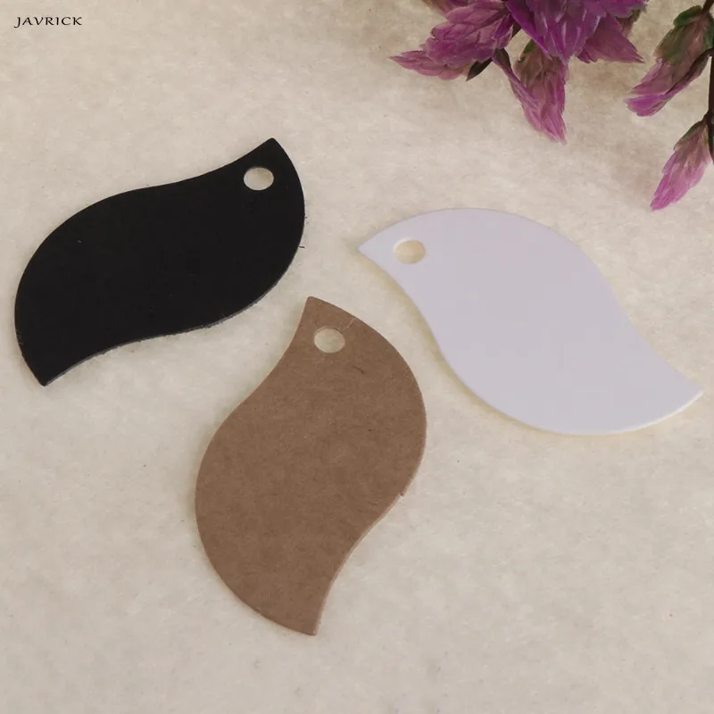

JAVRICK 100 Pcs/Lot Kraft Paper Blank Card DIY Hanging Tag Label Hole Gifts Leaf Shaped NEW