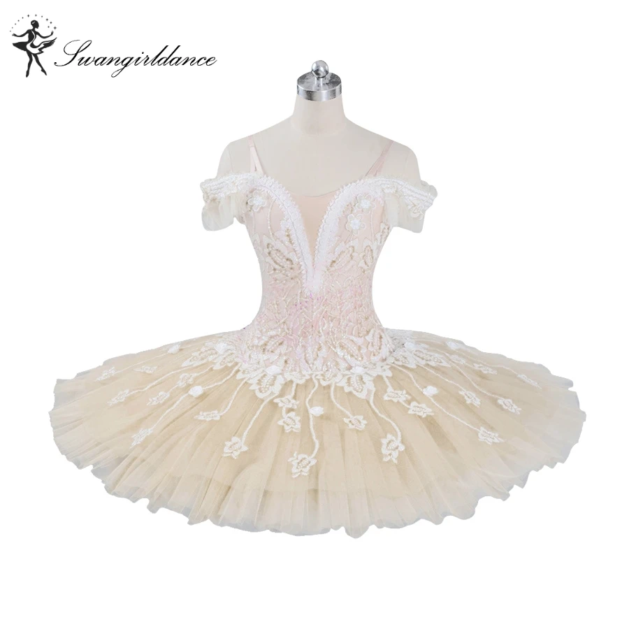 adult beige cream professional ballet tutu girls peformance tutu puffy flower fairy doll classical ballet stage costumeBT9072
