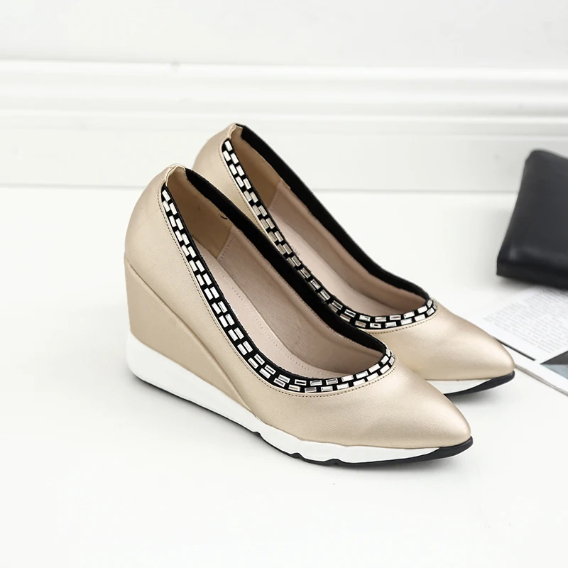 

2019 Women Summer 8cm High Heels Wedges Pumps Cinderella Shoes Female Quality Luxury Design Shallow Slip On Chunky Shoes YCH-54
