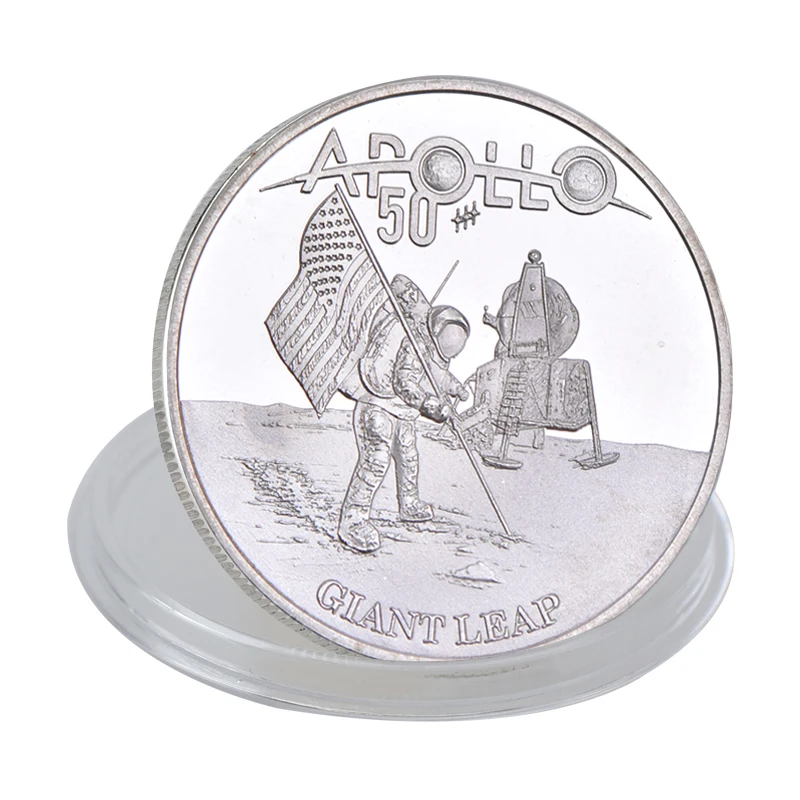 WR Apollo 11 50-летие серебряные коллекционные монеты с монетницей США вызов монеты медаль коллектор подарок дропшиппинг