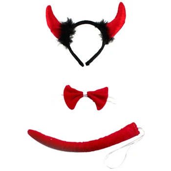 

NICEXMAS 3 Sets Halloween Decor Props Horned Red Hair Funny Headband Suit for Kids Adults Cosplay