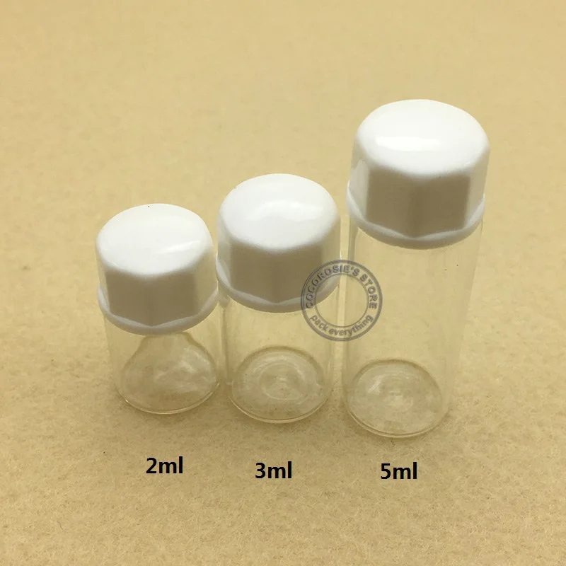

(100pieces/lot) 2ml 3ml 5ml Clear Glass bottle with Stopper Mini Glass Vials bottle with screw cap Glass Liquid bottle