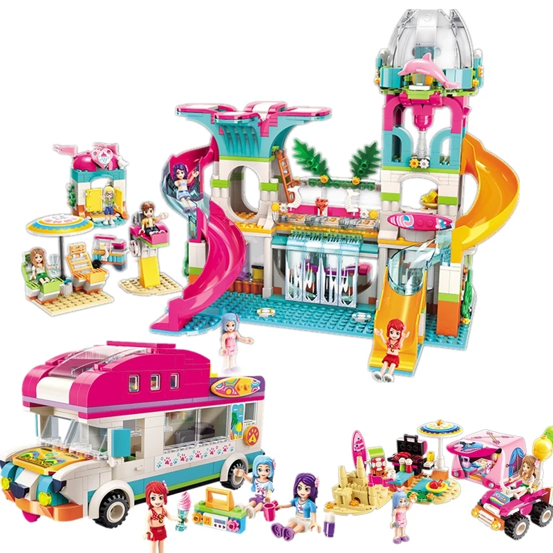 

ENLIGHTEN Girls Seaside Beach Slide Amusement Park House Party Dolphin Rescue Building Blocks Sets Bricks Legoings Friends