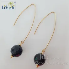 Lii Ji черный Агат 12 мм бусины 925 пробы Серебряные длинные висячие серьги