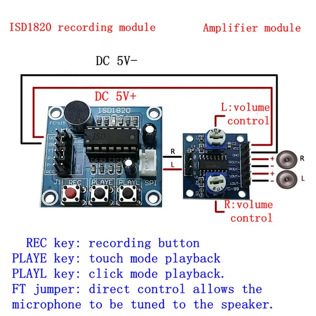 ISD1820 recording module voice module the voice board telediphone module board with Microphones + Loudspeaker - Image 2