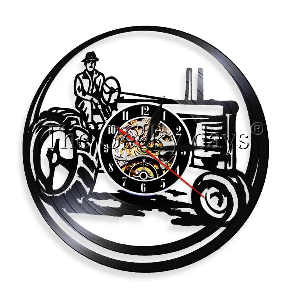 1 шт. сельскохозяйственный трактор персонализированные настенные часы человек на тракторе силуэт Винтаж Виниловая пластинка часы декоративные часы Кроппер подарок - Цвет: No Led