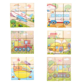 

Kids Educational Vehicle 3D Puzzle Toys Birthday Gift Funny Six Sides 9pcs Cartoon Wooden Magic Cubes for Children Play