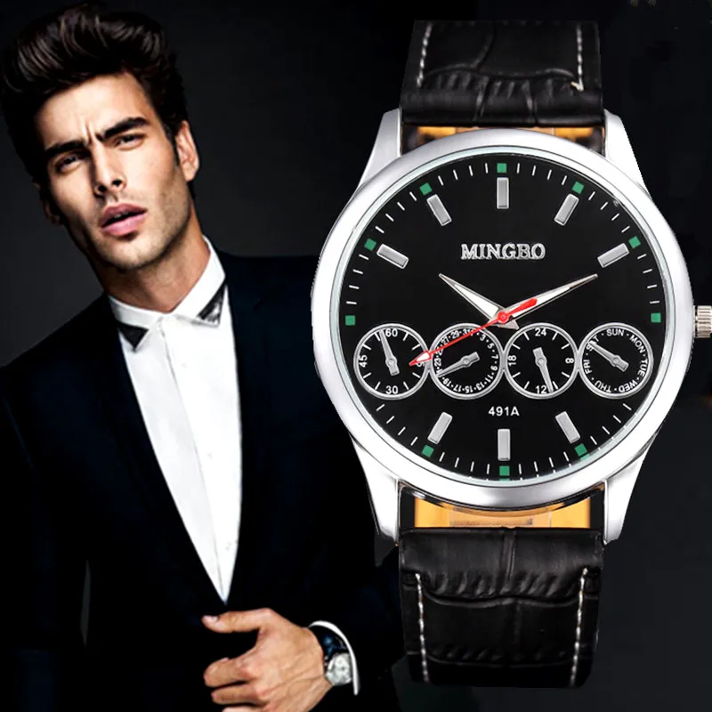 Роскошные Для мужчин s часы Бизнес браслет топ из брендовой натуральной кожи наручные часы Модные двойной циферблат Для мужчин часы Relogios