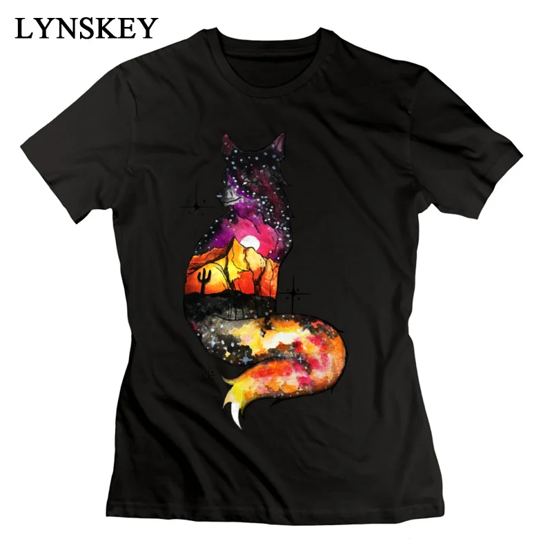 LYNSKEY Cotton Tops Shirt Galaxy Desert Fox for Women Normal T-Shirts Slim Fit Discount Crewneck Short Sleeve Tee Shirt white