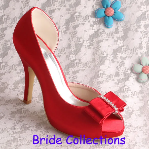 

Magic Bride Red Satin Pumps Wedding High Heels Summer Fashion with Bows