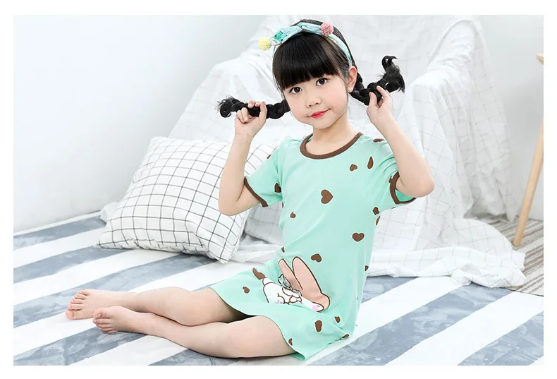 Хлопок рубашка маленьких подростков пижамы для девочек платья Детская Летнее платье с героями мультфильмов Ночная Рубашка домашняя одежда дети gecelik пижамы
