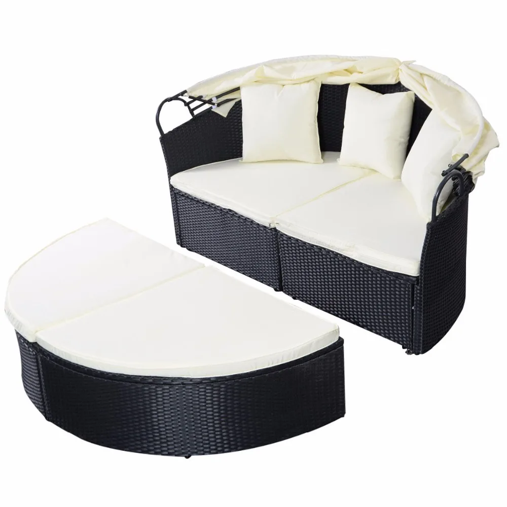 Giantex Outdoor Patio Sofa Furniture Round Retractable Canopy Daybed Black Wicker Rattan Outdoor Furniture HW51820+ Giantex Outdoor Patio Sofa Furniture Round Retractable Canopy Daybed Black Wicker Rattan Outdoor Furniture HW51820+